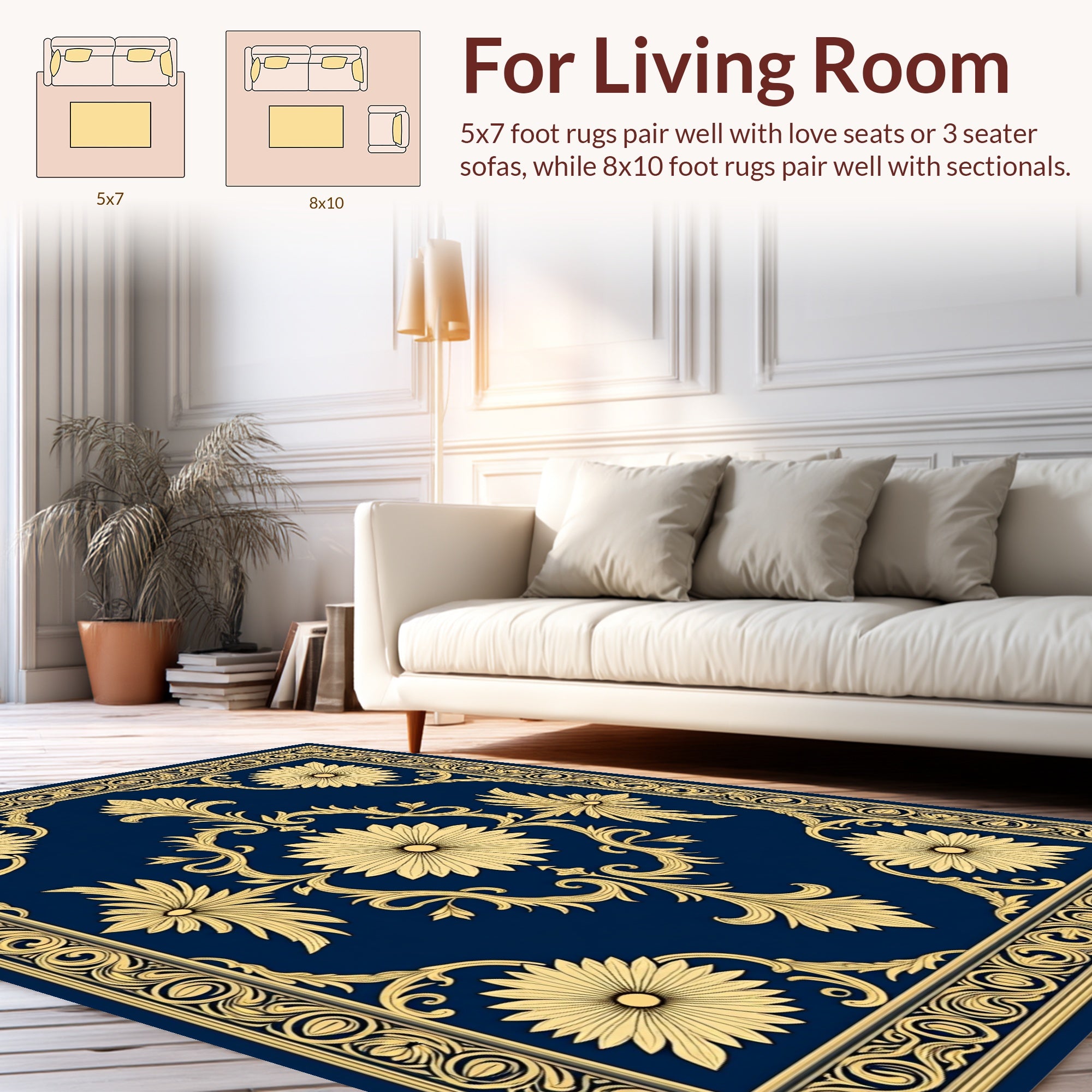 Classic Floral Golden Scrolls Rug