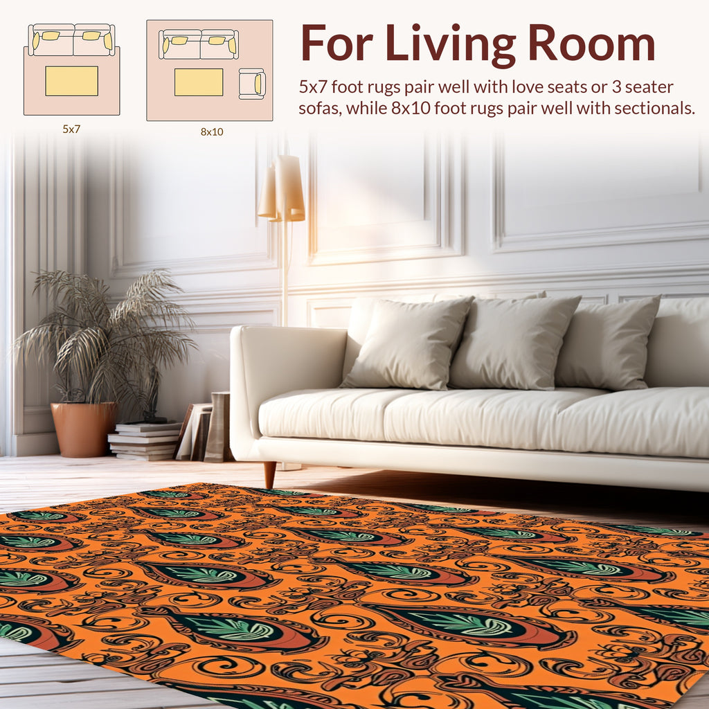 Orange Teal Floral Damask Pattern Rug