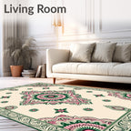 Pink Green Mandala Floral Border Rug