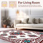 Ornate Burgundy Turquoise Floral Pattern Rug