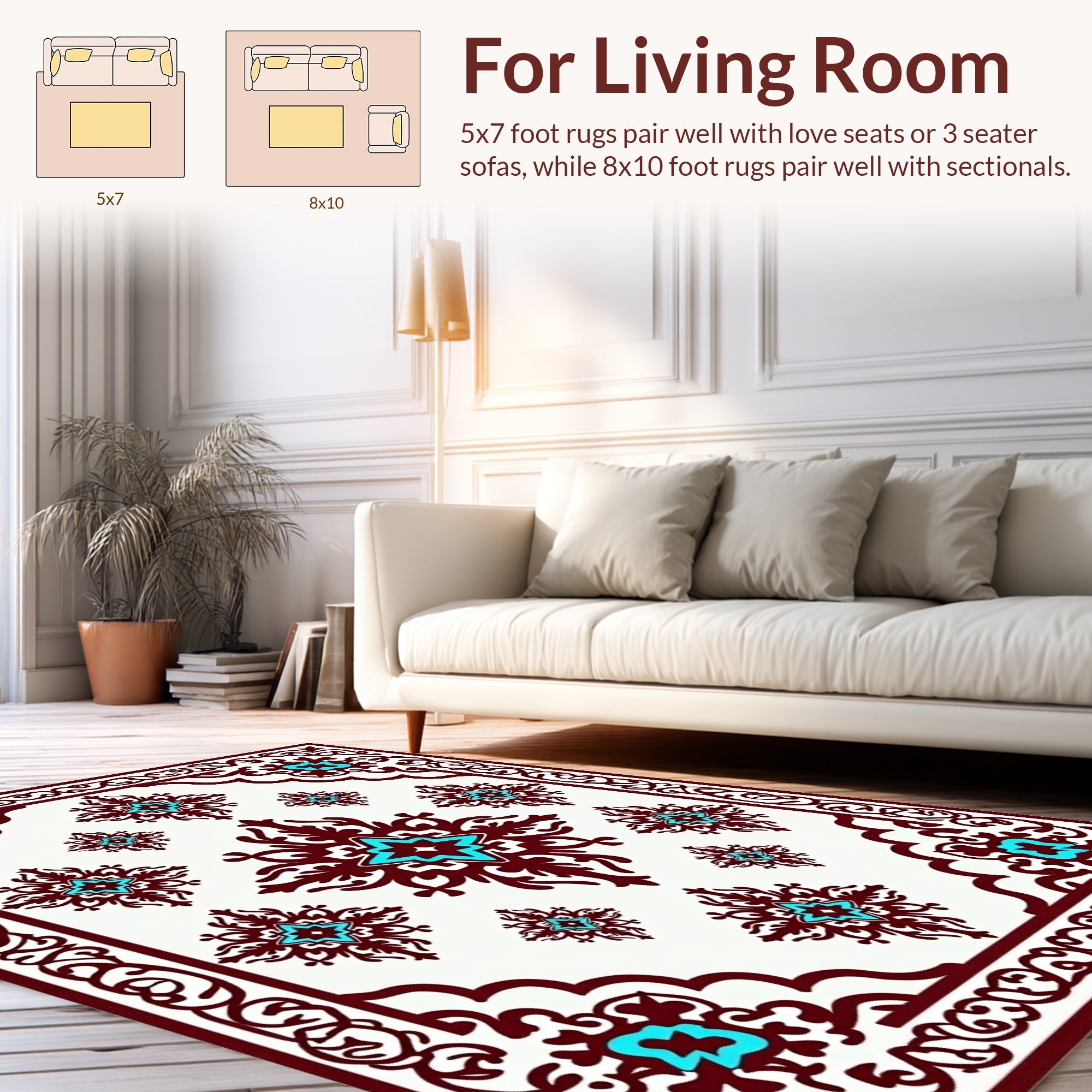 Ornate Burgundy Turquoise Floral Pattern Rug