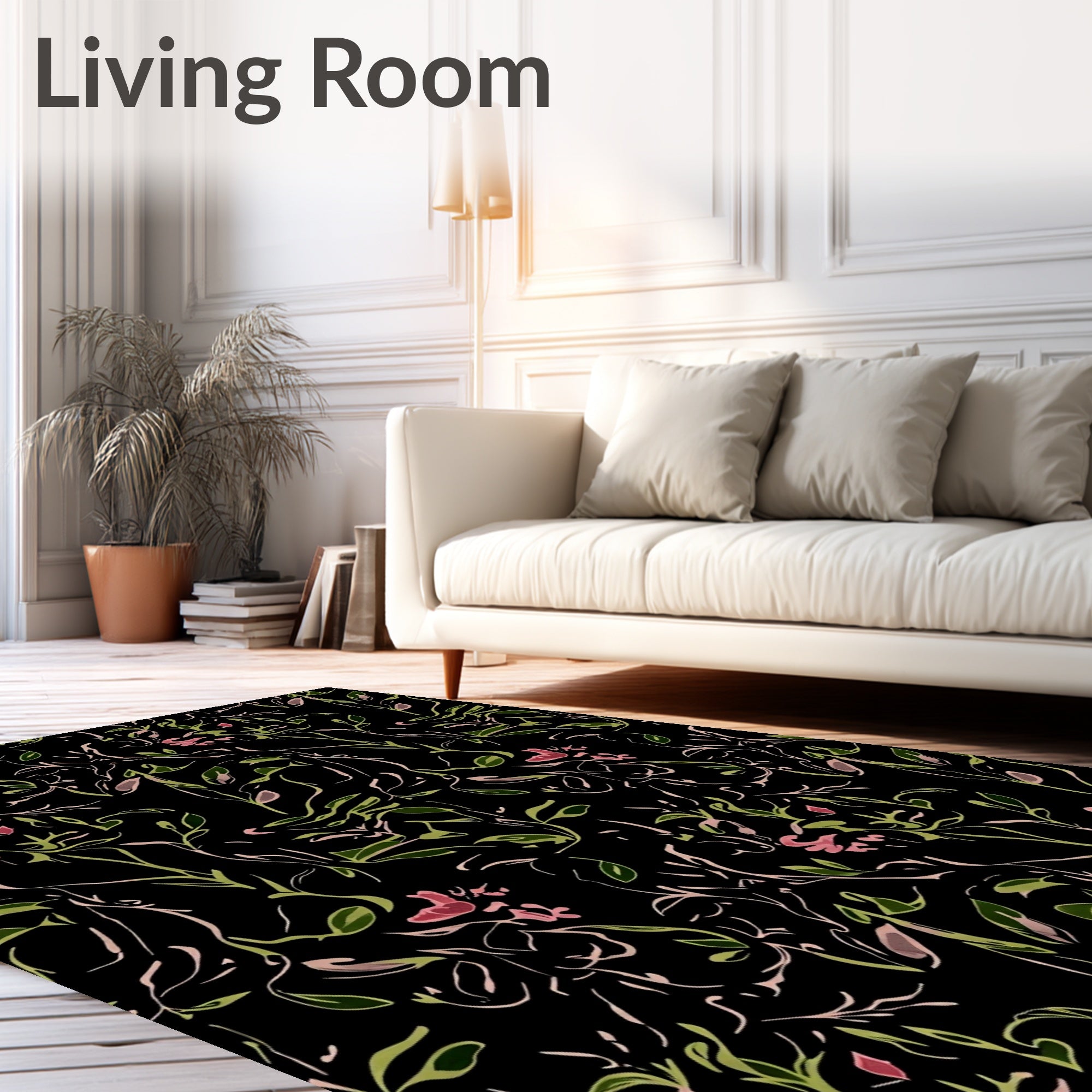 Black Floral Abstract Outline Rug