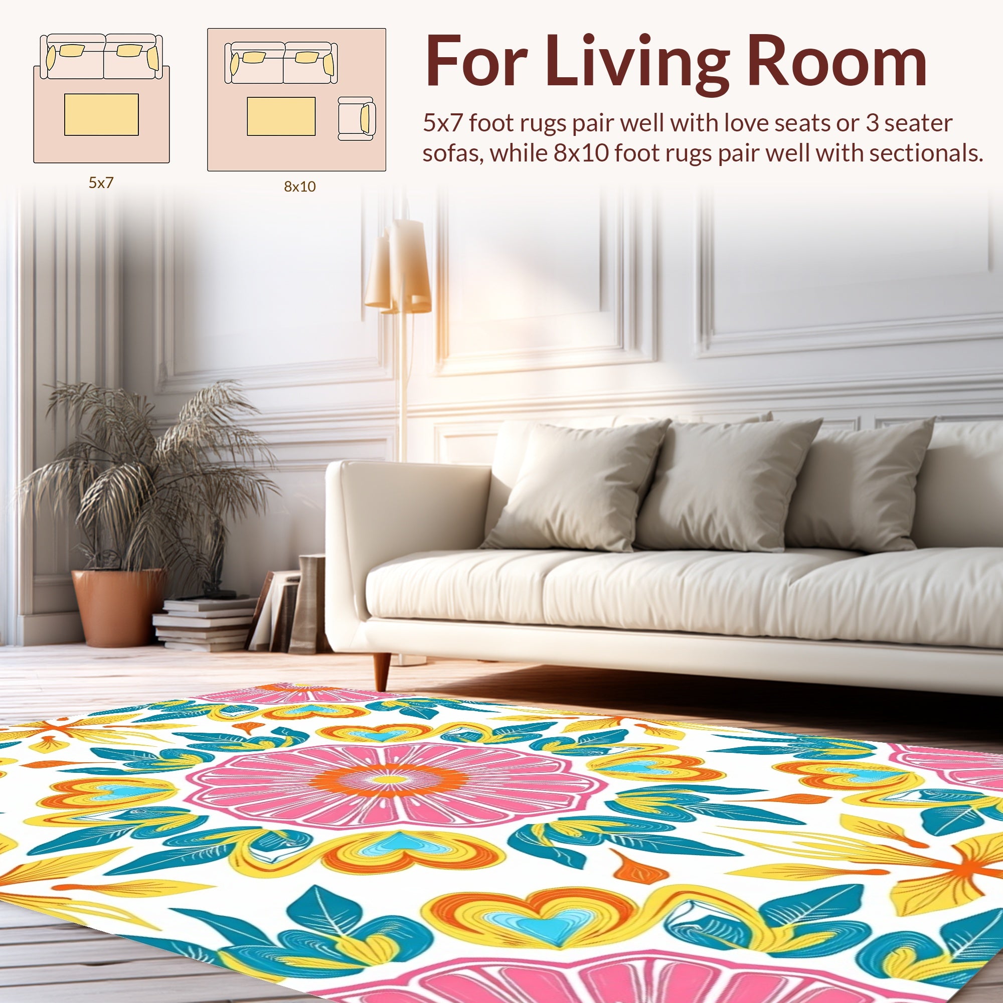 Vibrant Floral Mandala Pattern Rug