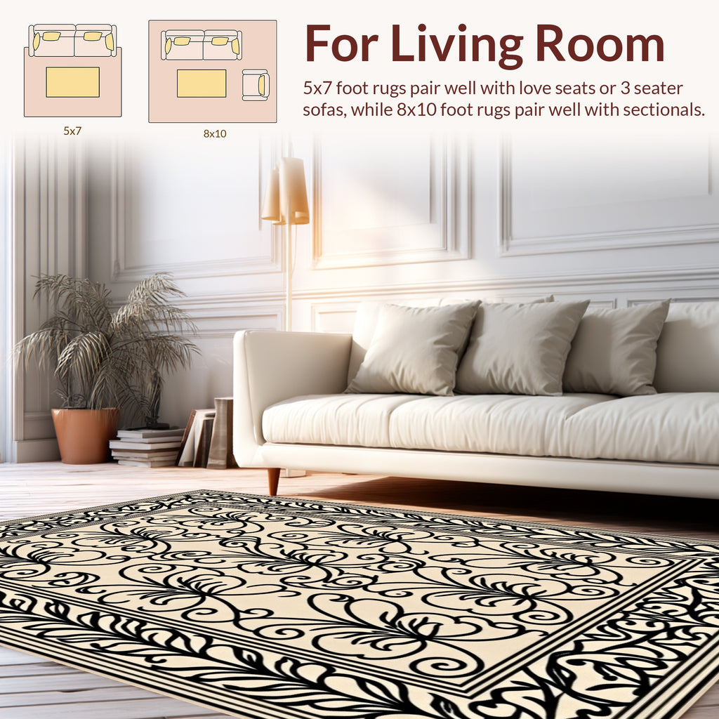 Intricate Floral Scrollwork Design Rug