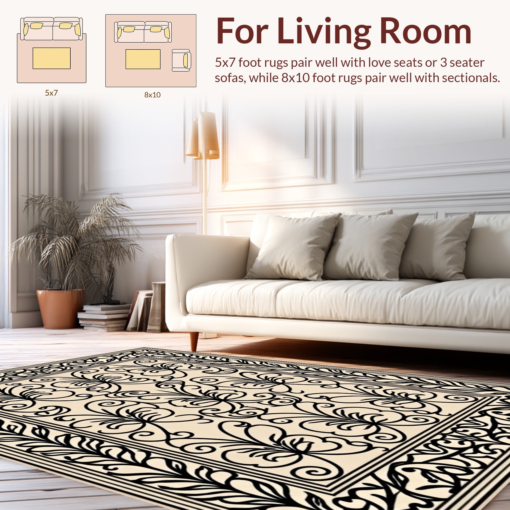 Intricate Floral Scrollwork Design Rug