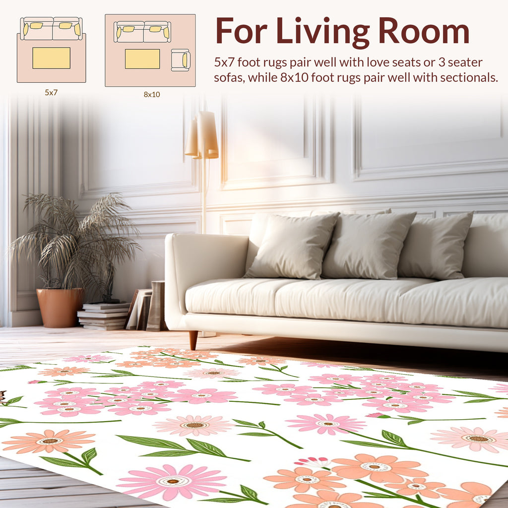 Pink Coral Daisy Butterfly Pattern Rug