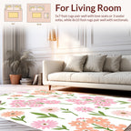 Pink Coral Daisy Butterfly Pattern Rug