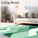 Layered Abstract Green Wave Pattern Rug