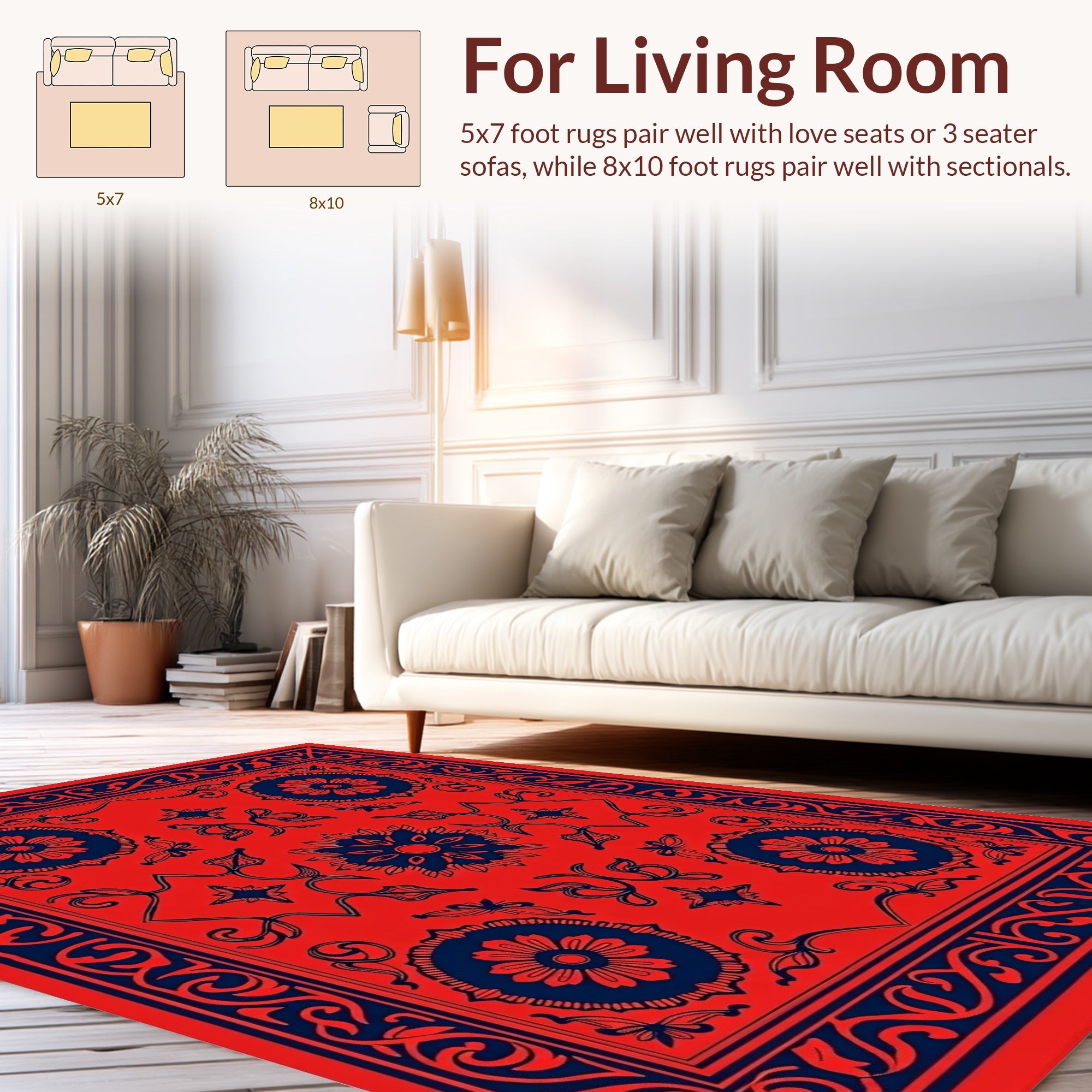 Red Navy Floral Medallion Design Rug