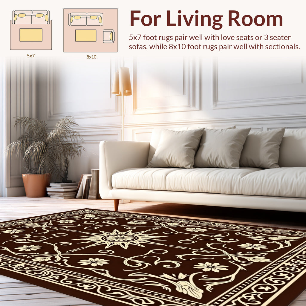 Ornate Celestial Floral Scrollwork Rug