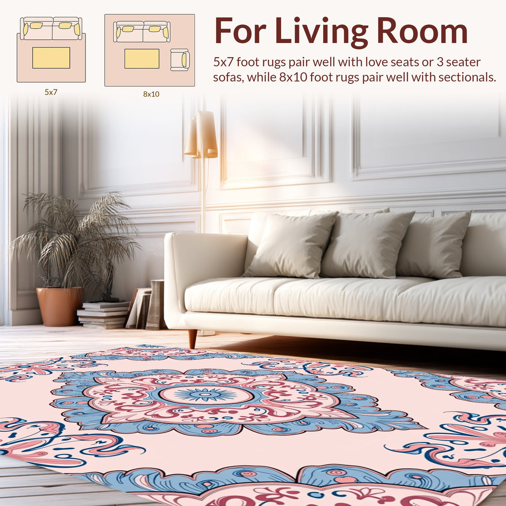 Ornate Floral Medallion Pattern with Pink Blue Rug