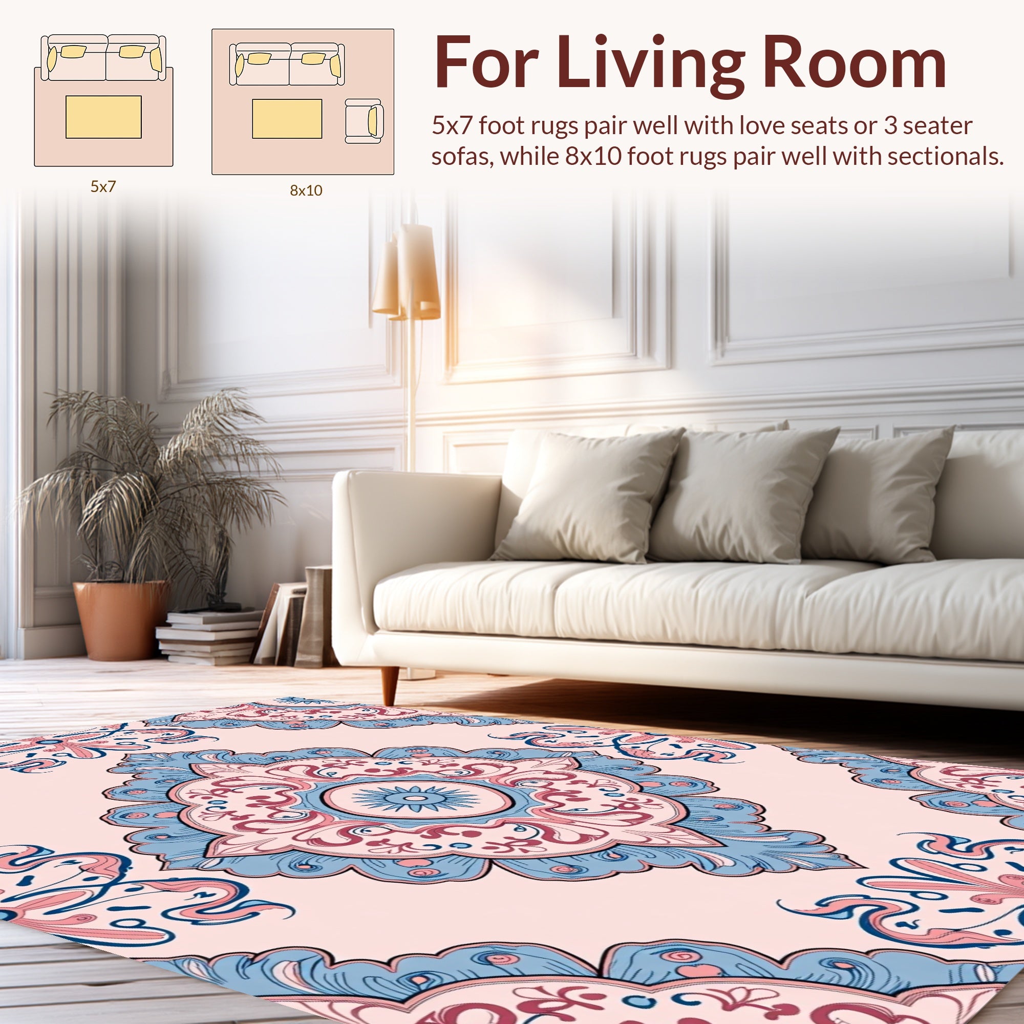 Ornate Floral Medallion Pattern with Pink Blue Rug