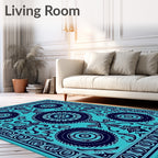 Turquoise Navy Central Medallion Rug