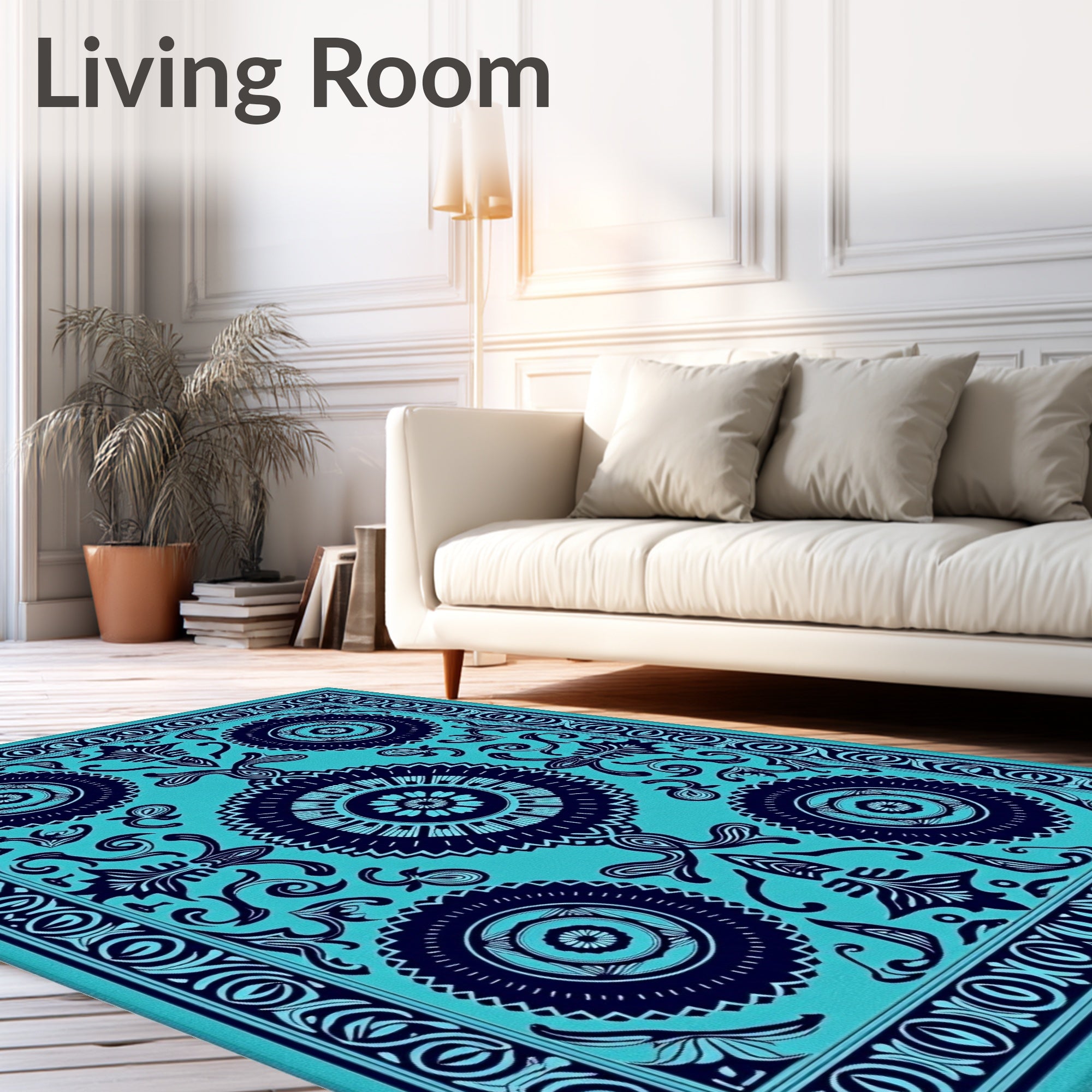 Turquoise Navy Central Medallion Rug