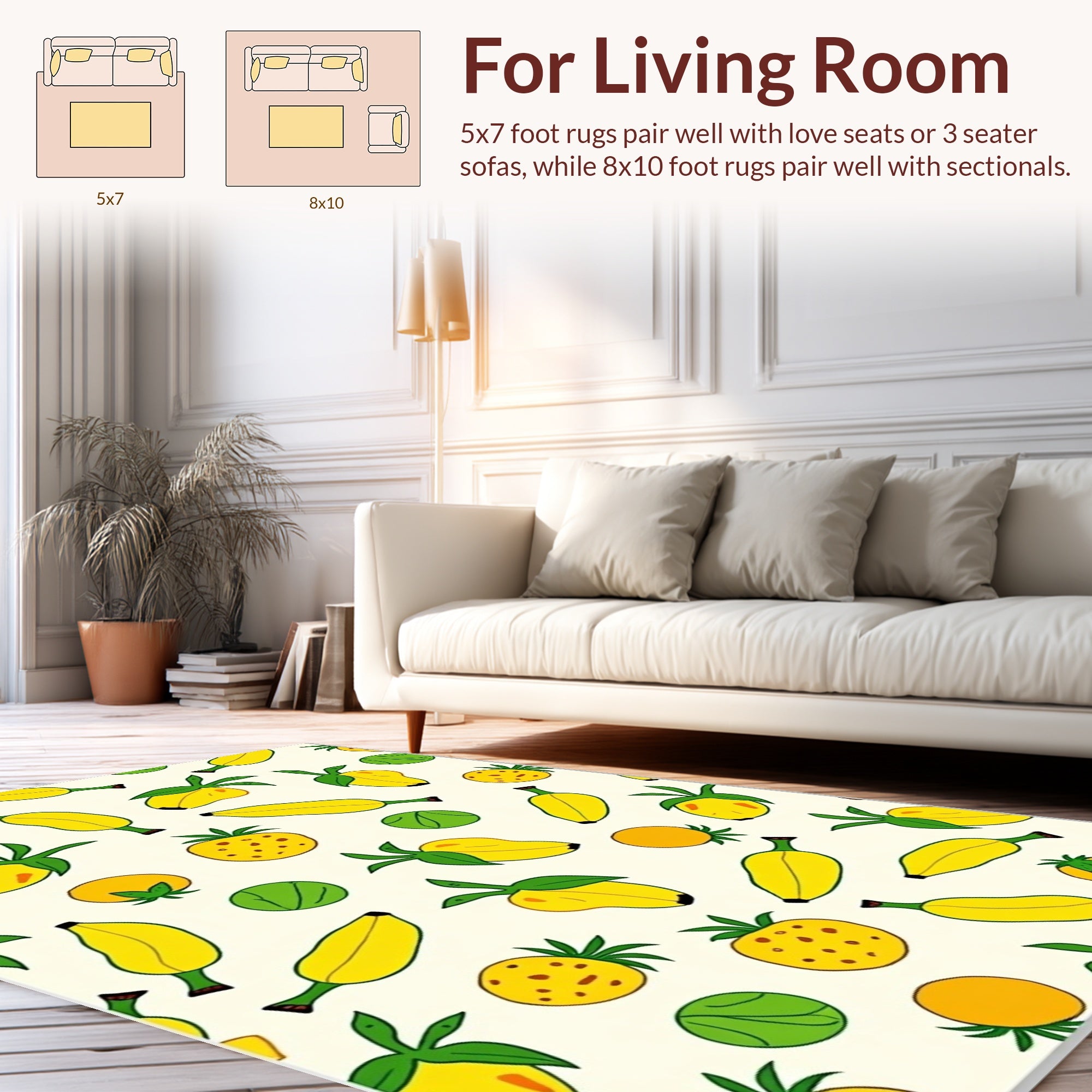 Whimsical Yellow Fruit Pattern Design Rug