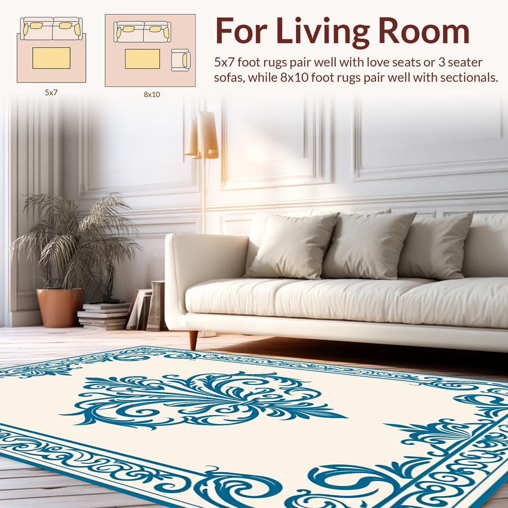 Vintage Blue Arabesque Damask Rug