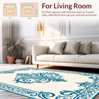 Vintage Blue Arabesque Damask Rug