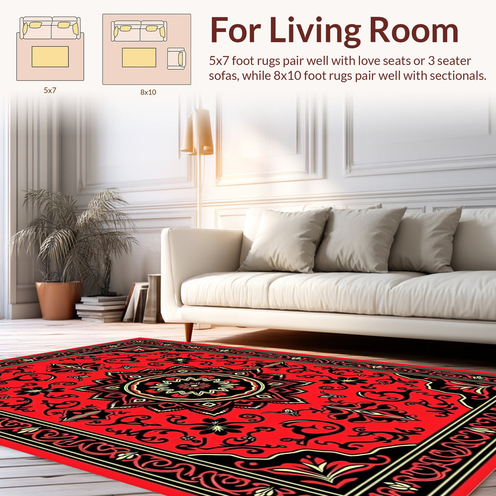 Ornate Red Floral Mandala Area Rug