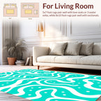 Aqua White Curvy Abstract Pattern Rug