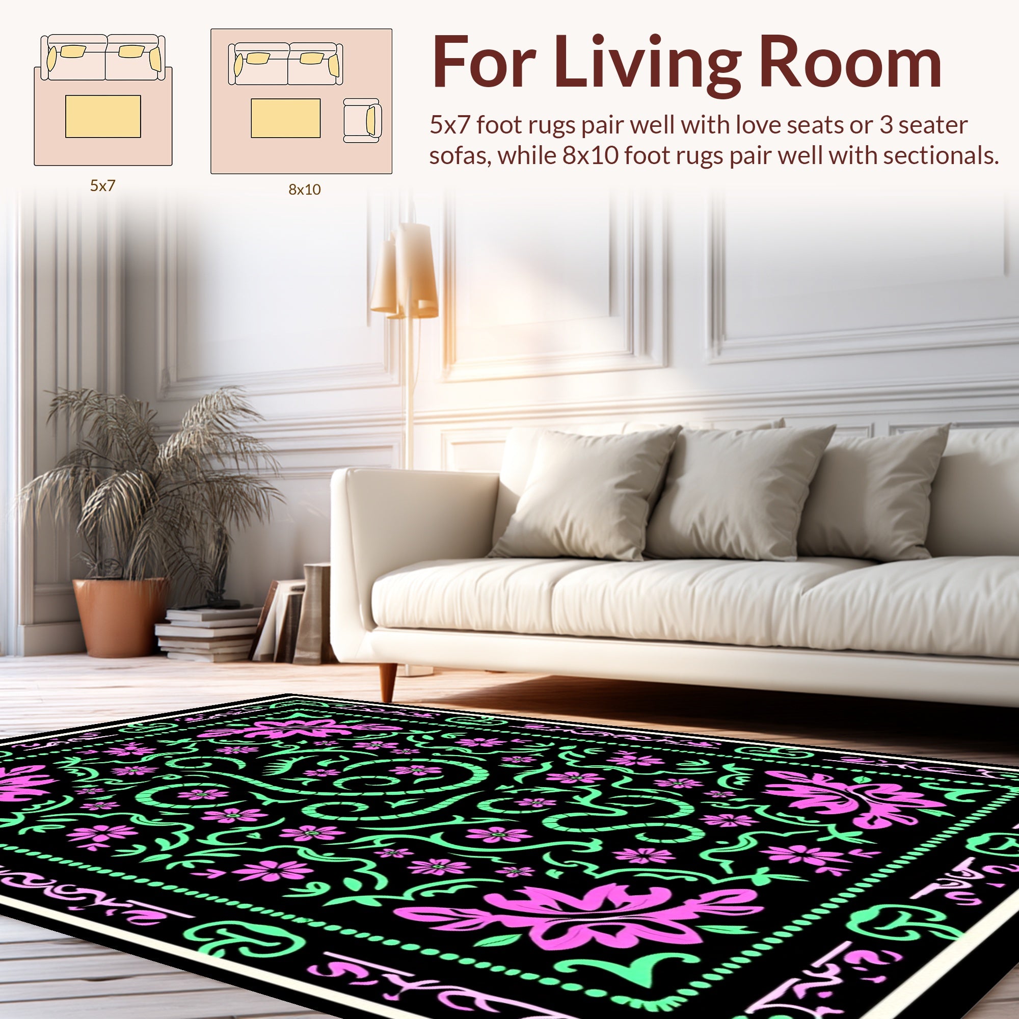 Ornate Floral Pattern With Swirls Design Rug