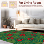 Vibrant Red Poppy Fern Pattern Rug