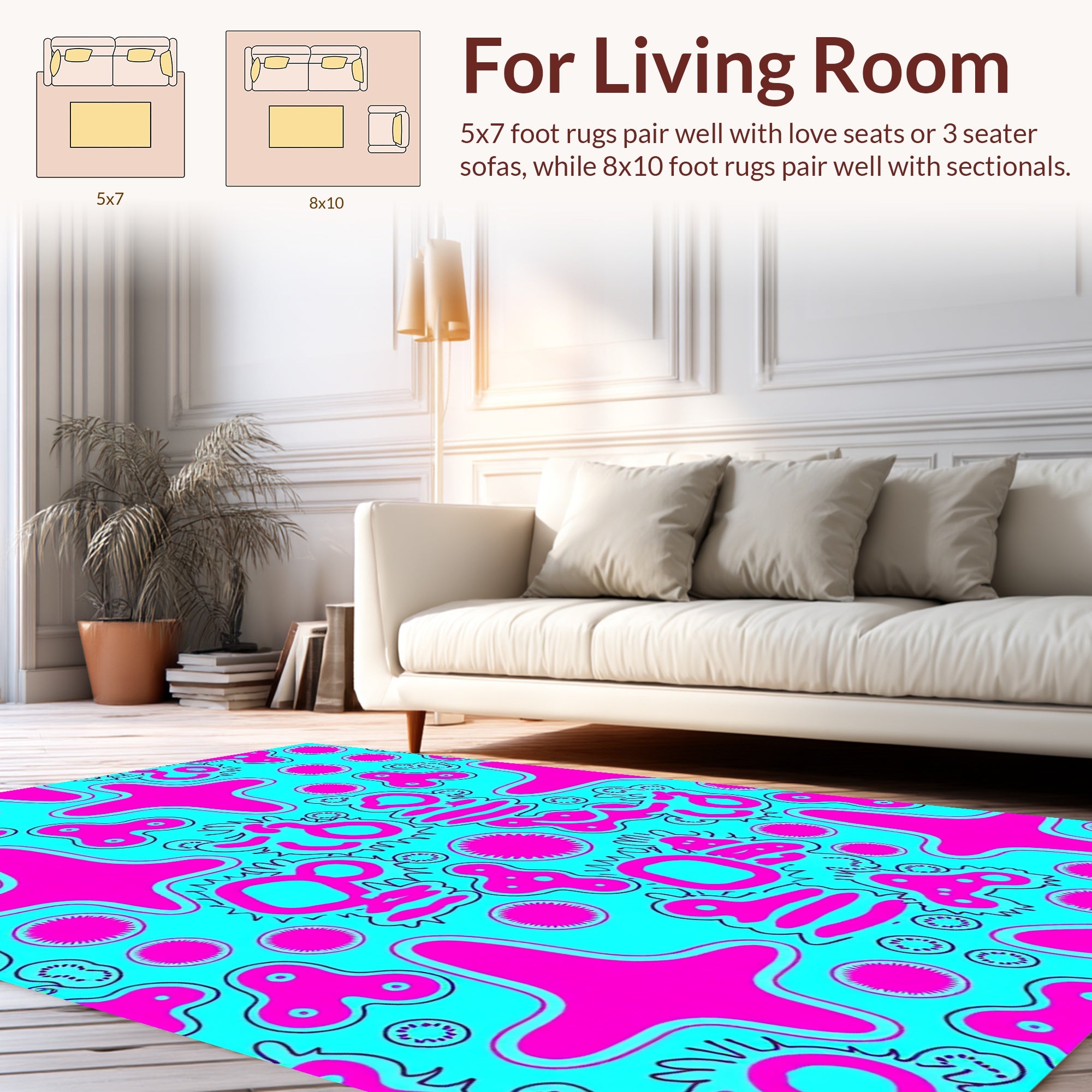 Bright Pink Abstract Organic Shapes Rug