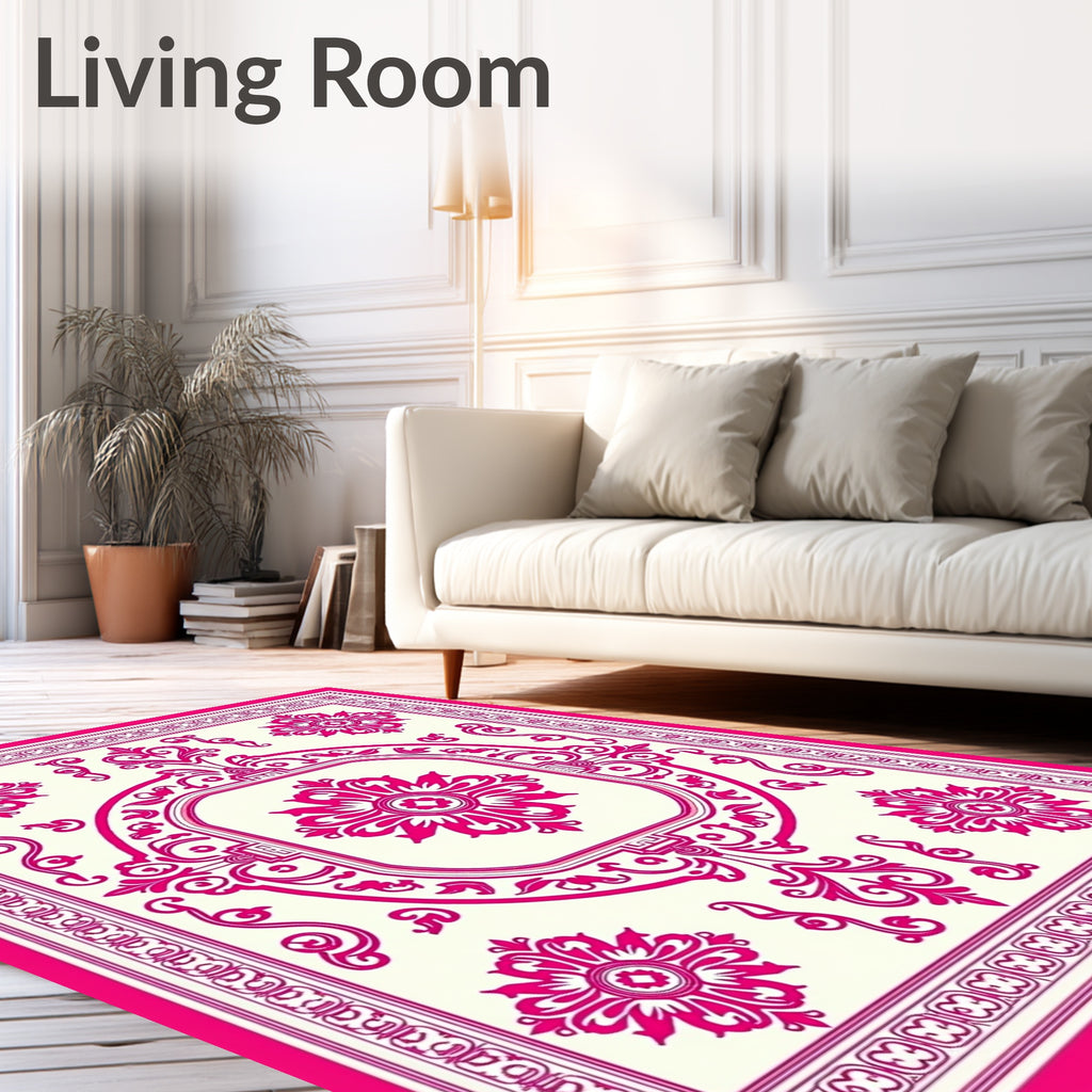 Hot Pink Floral Medallion Border Rug