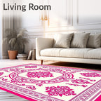 Hot Pink Floral Medallion Border Rug
