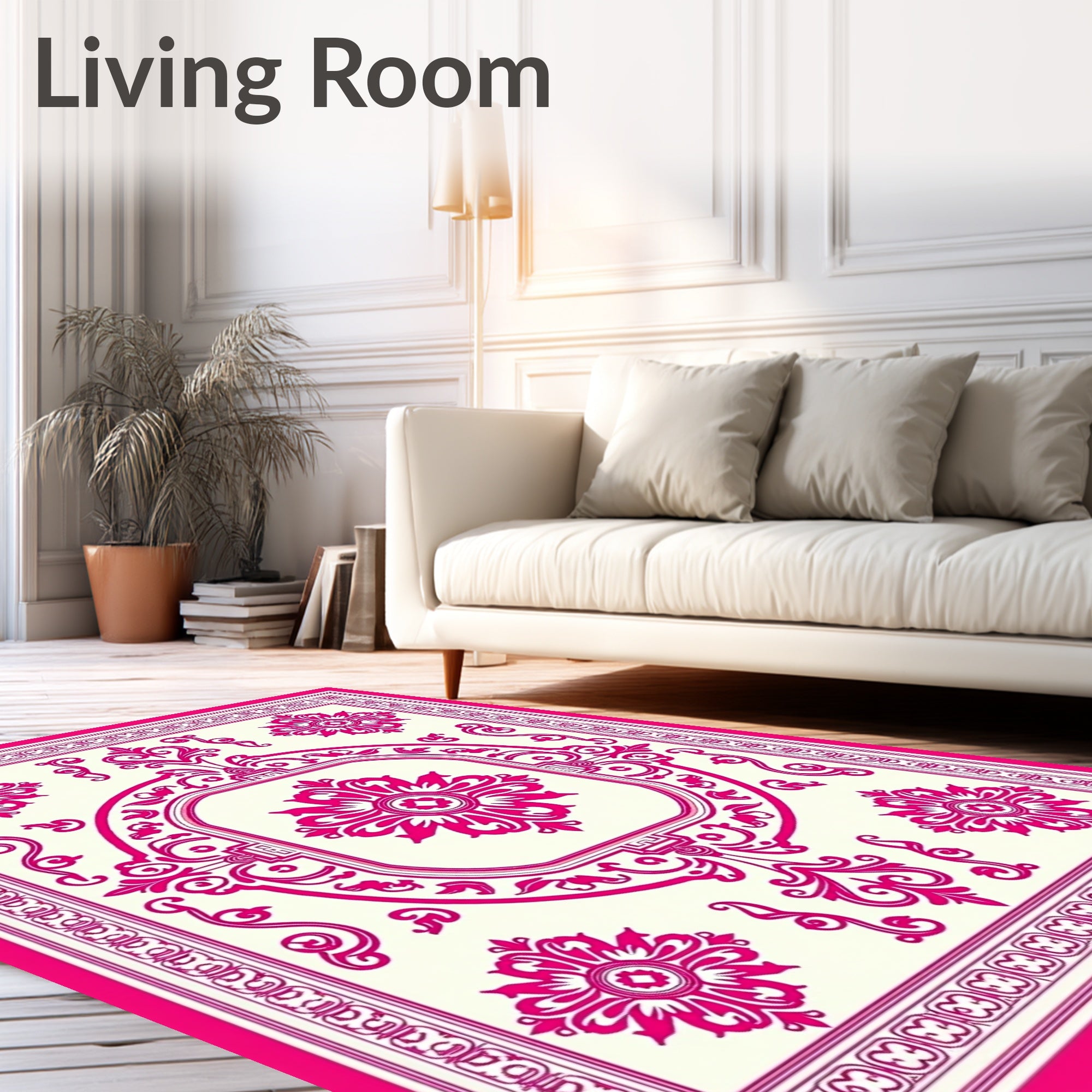 Hot Pink Floral Medallion Border Rug