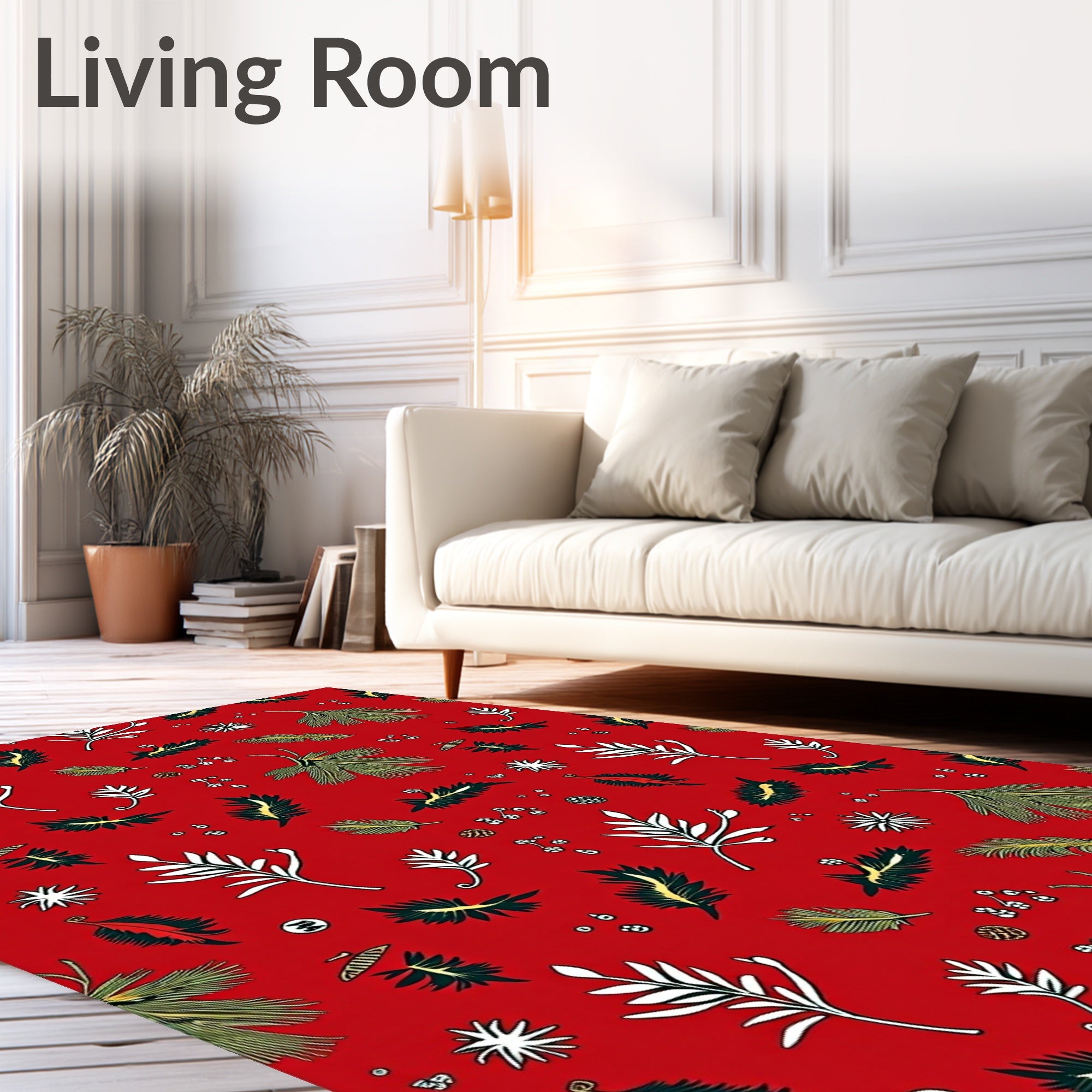 Bold Red Botanical Leaf Collection Rug