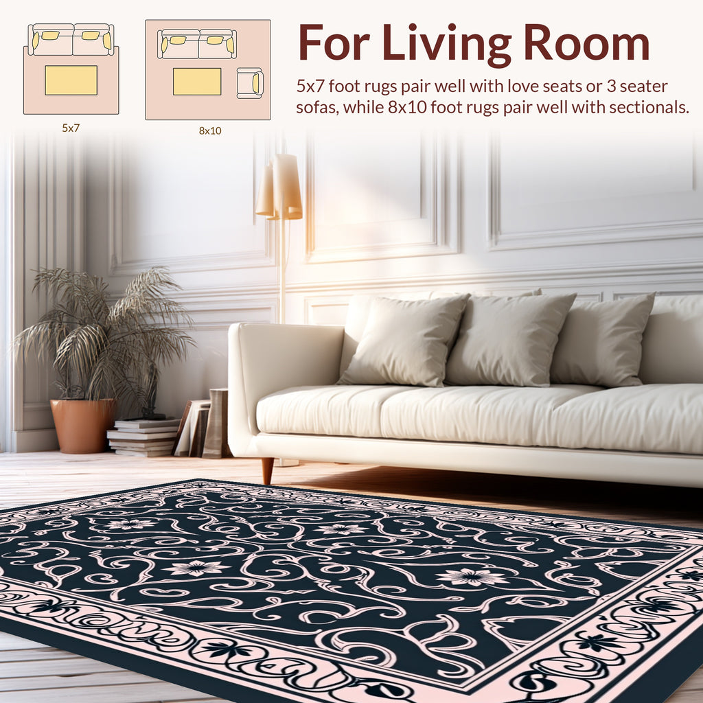 Ornate Floral Scrollwork Decorative Rug