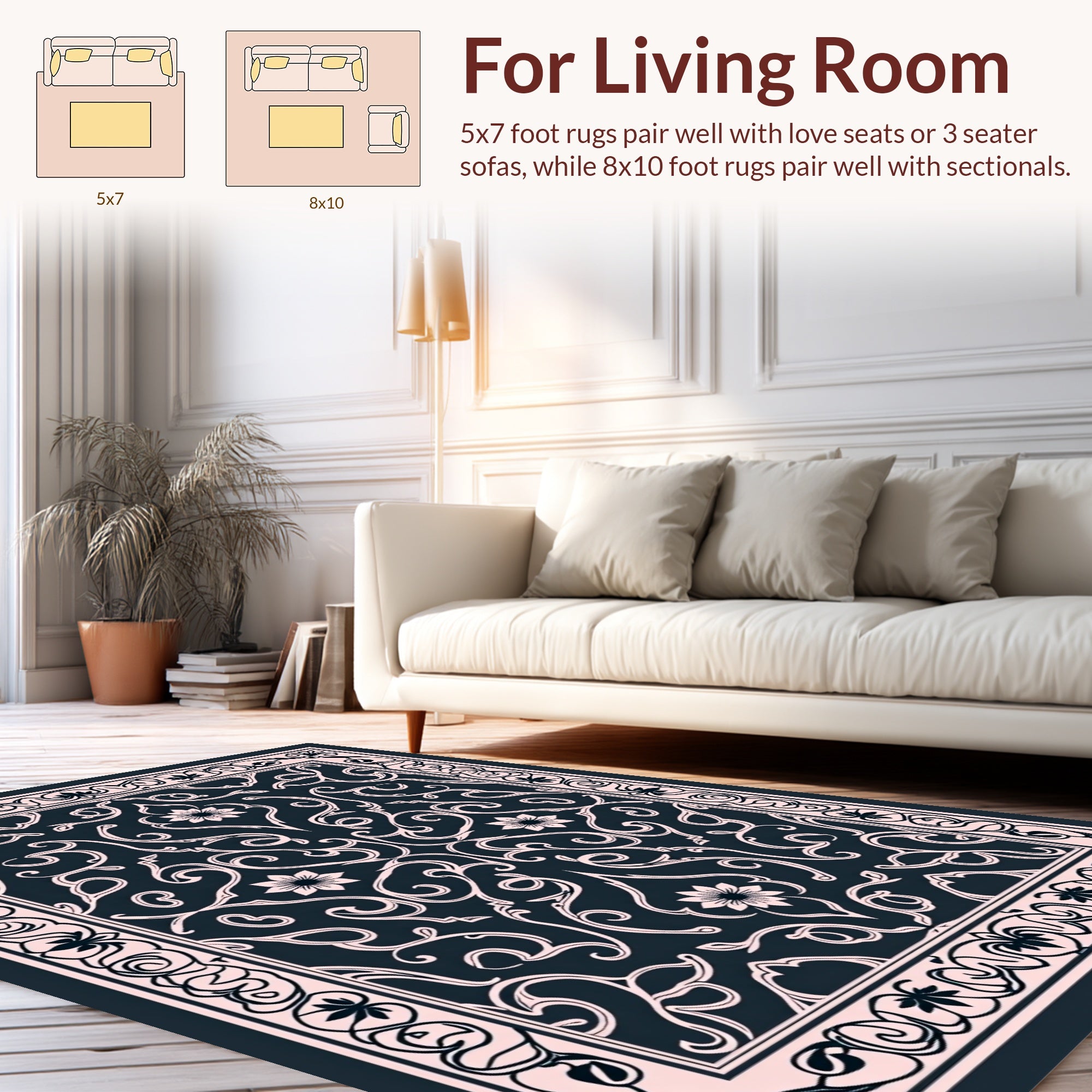 Ornate Floral Scrollwork Decorative Rug