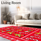 Festive Gingerbread Man Candy Cane Row Rug