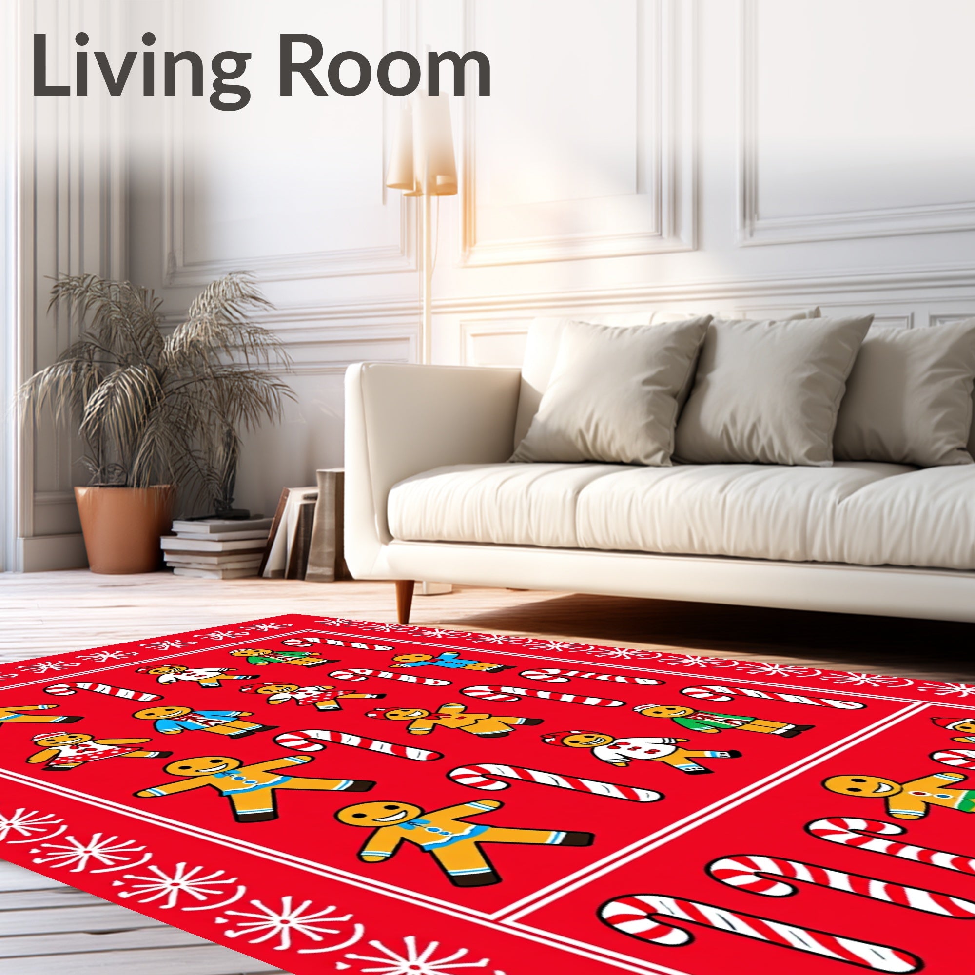 Festive Gingerbread Man Candy Cane Row Rug