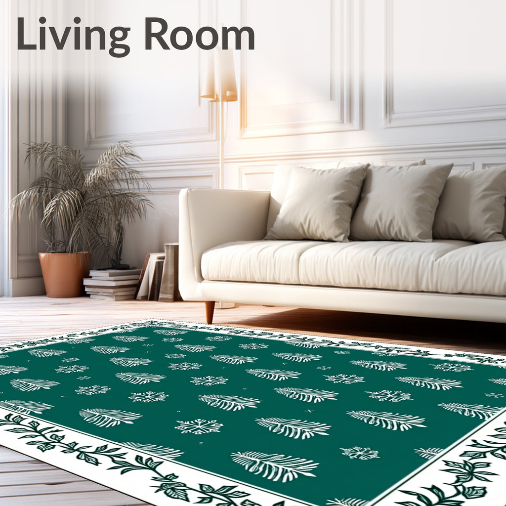 Emerald Green Winter Forest Snowflake Rug