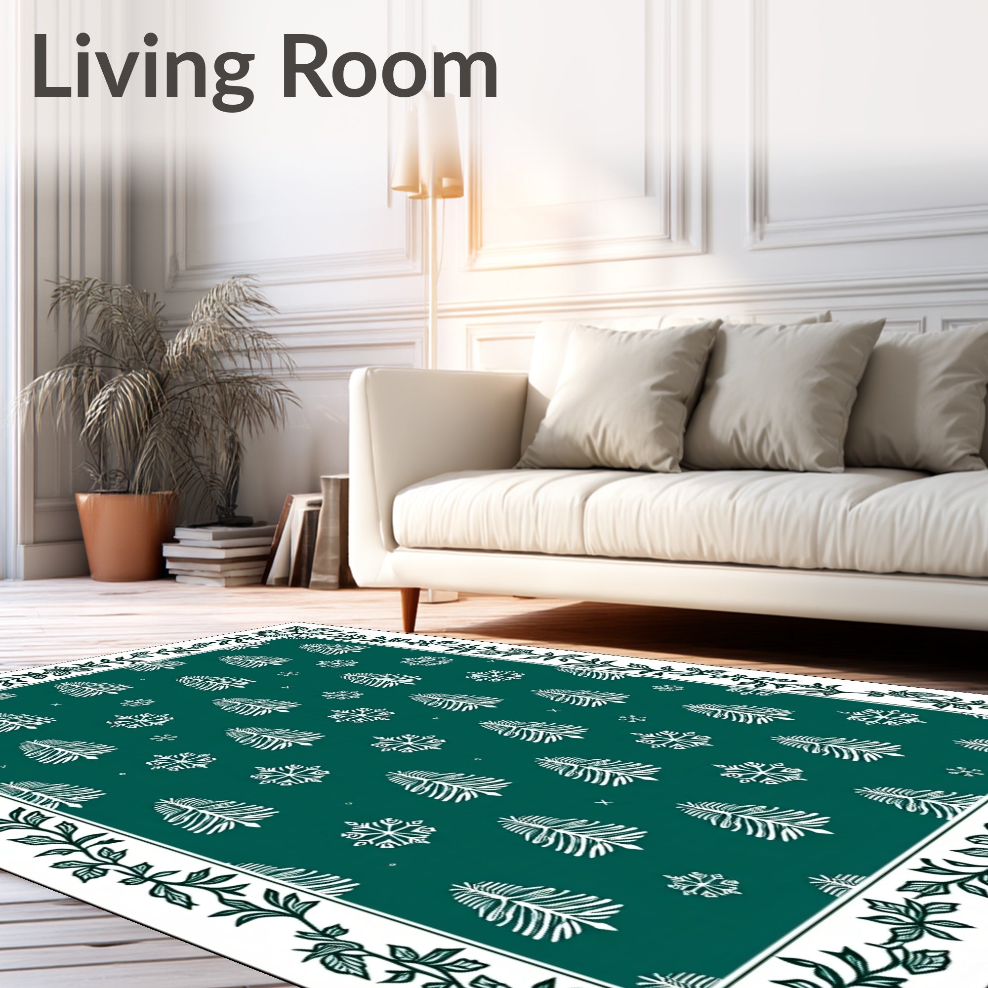 Emerald Green Winter Forest Snowflake Rug