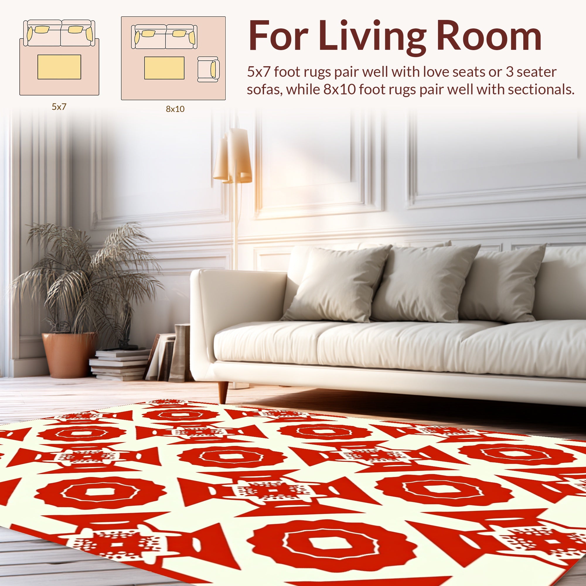 Red Geometric Starburst Mandala Pattern Rug