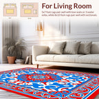Bold Red Blue Ornate Floral Pattern Rug