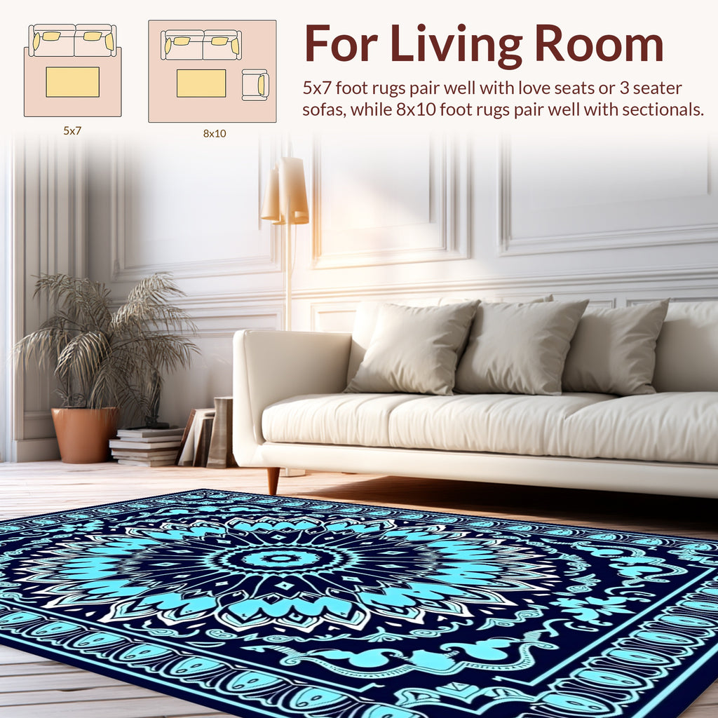 Intricate Teal Mandala Patterned Rug