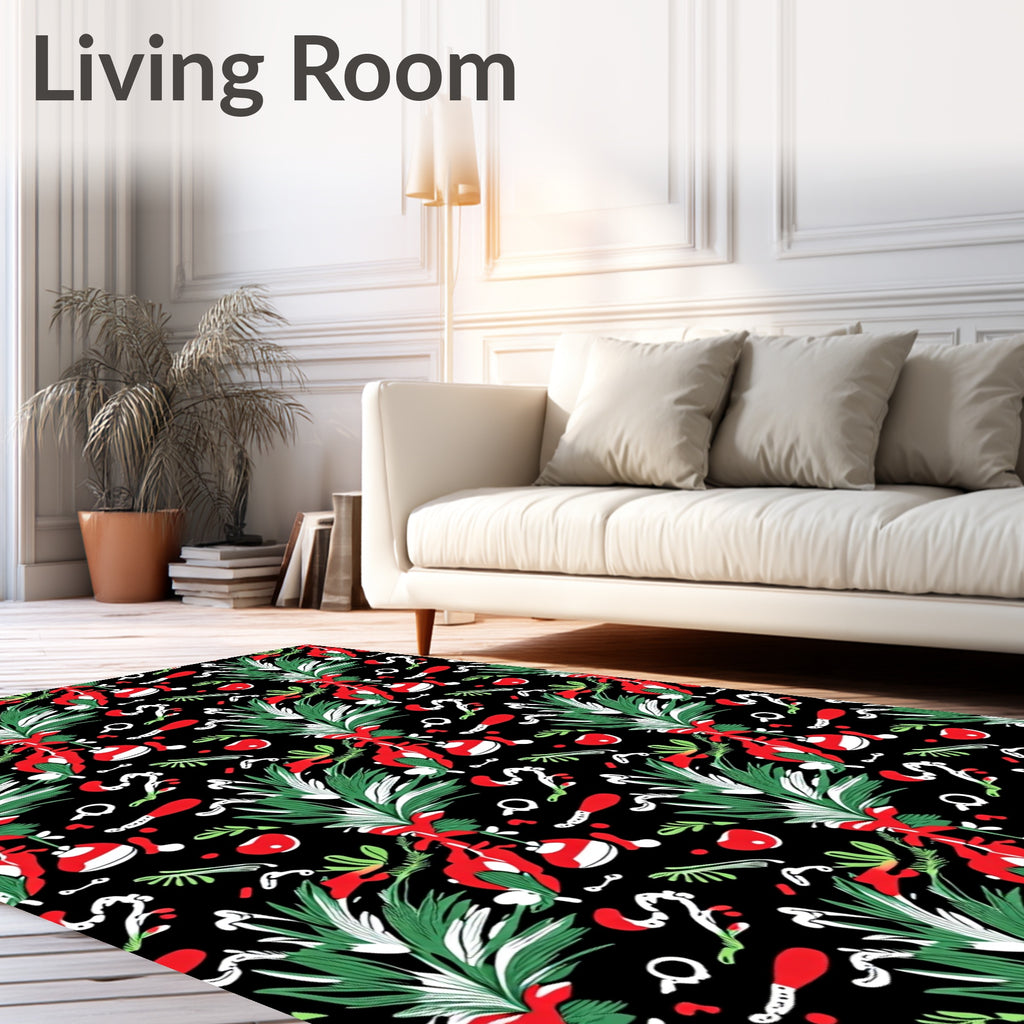 Festive Green Pine with Red Ornaments Rug