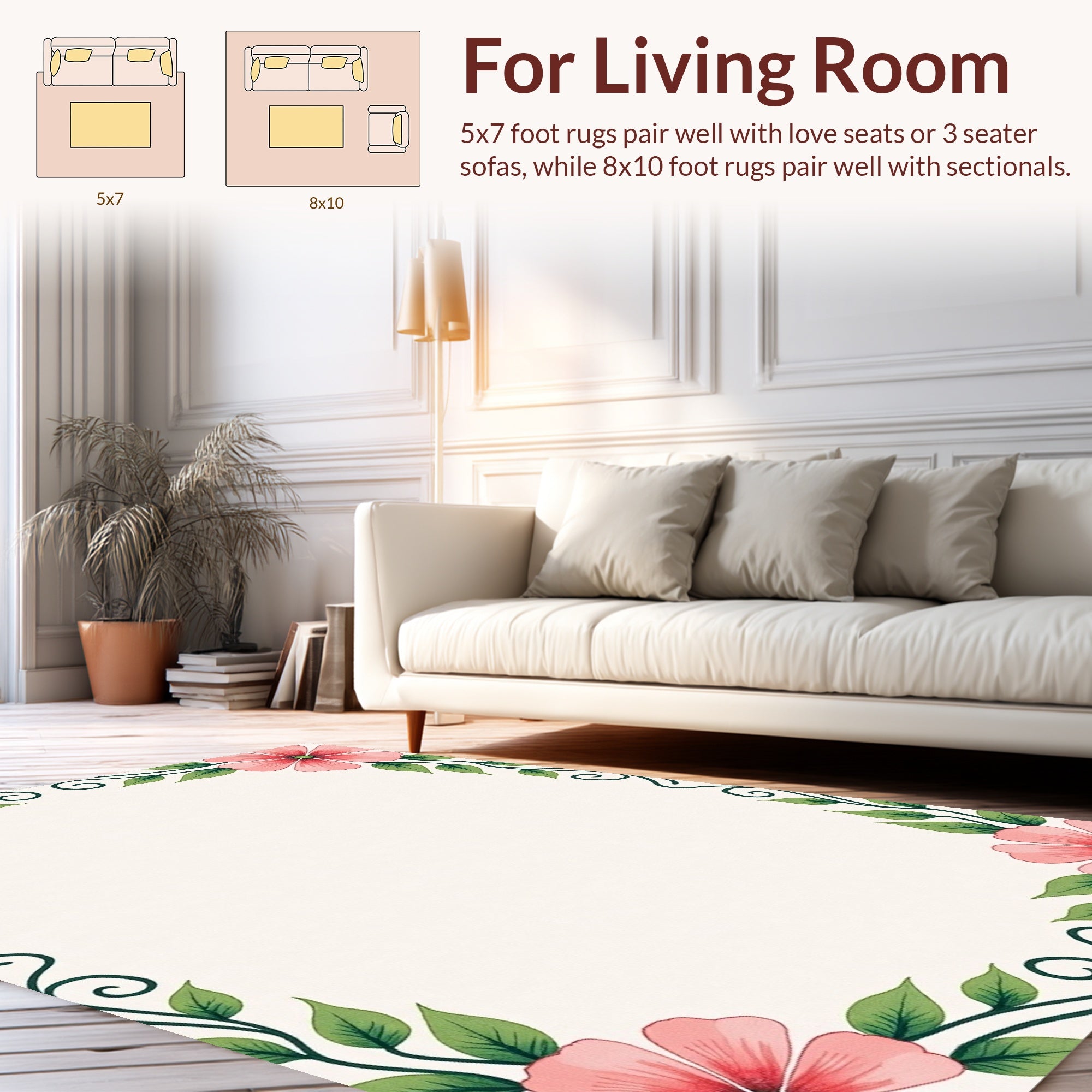 Pink Floral Vine Scroll Design Rug