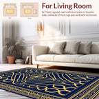 Ornate Blue Gold Geometric Medallion Rug
