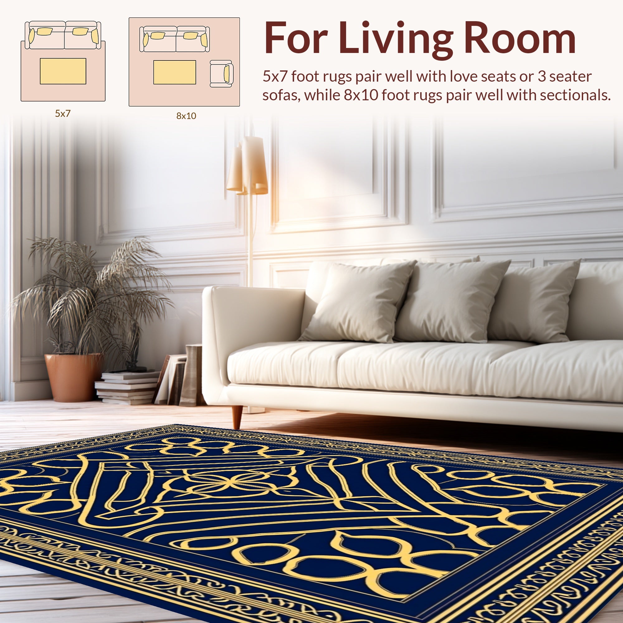 Ornate Blue Gold Geometric Medallion Rug