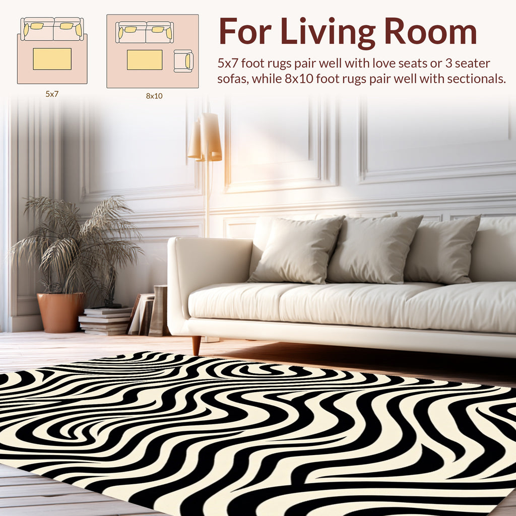 Wavy Black Cream Stripe Rug