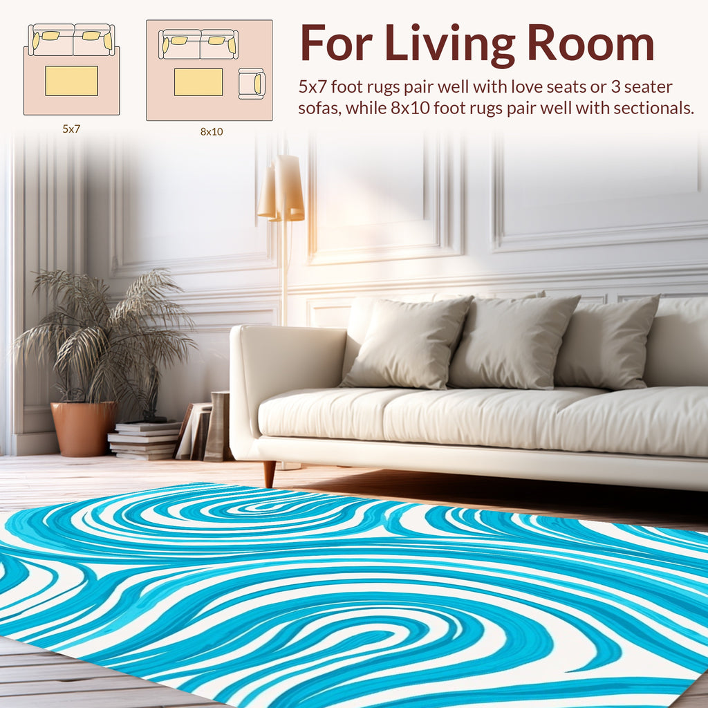 Curving Blue Strokes Abstract Rug