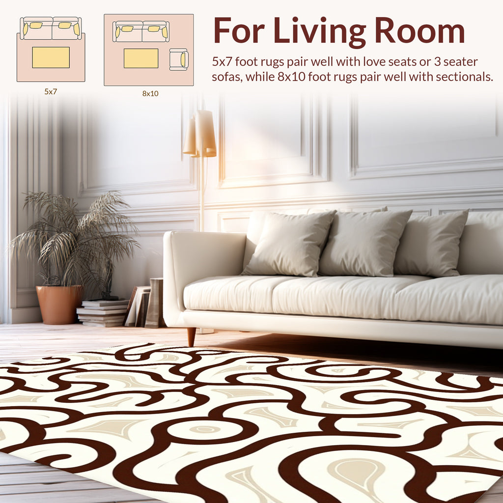 Brown White Swirling Organic Pattern Rug