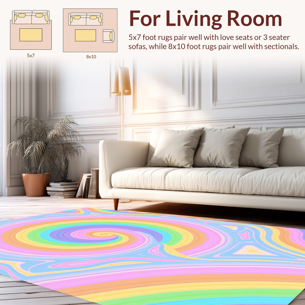 Pastel Swirl Rainbow Abstract Design Rug