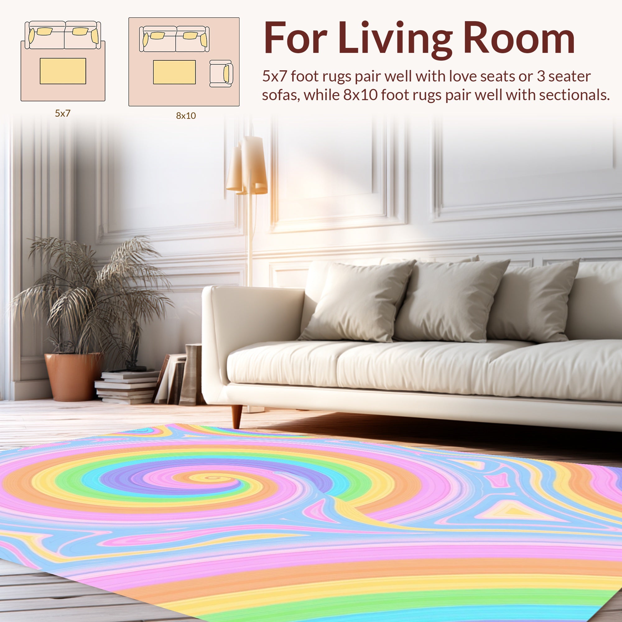 Pastel Swirl Rainbow Abstract Design Rug