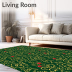 Emerald Green Red Berry Floral Damask Rug