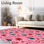 Pink Christmas Eve Trees Stars Rug